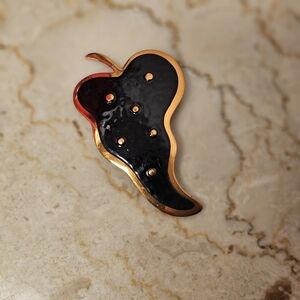Vintage Artisan Black Enameled Guenuine Copper Broich Pin 3.25" x 1.75"